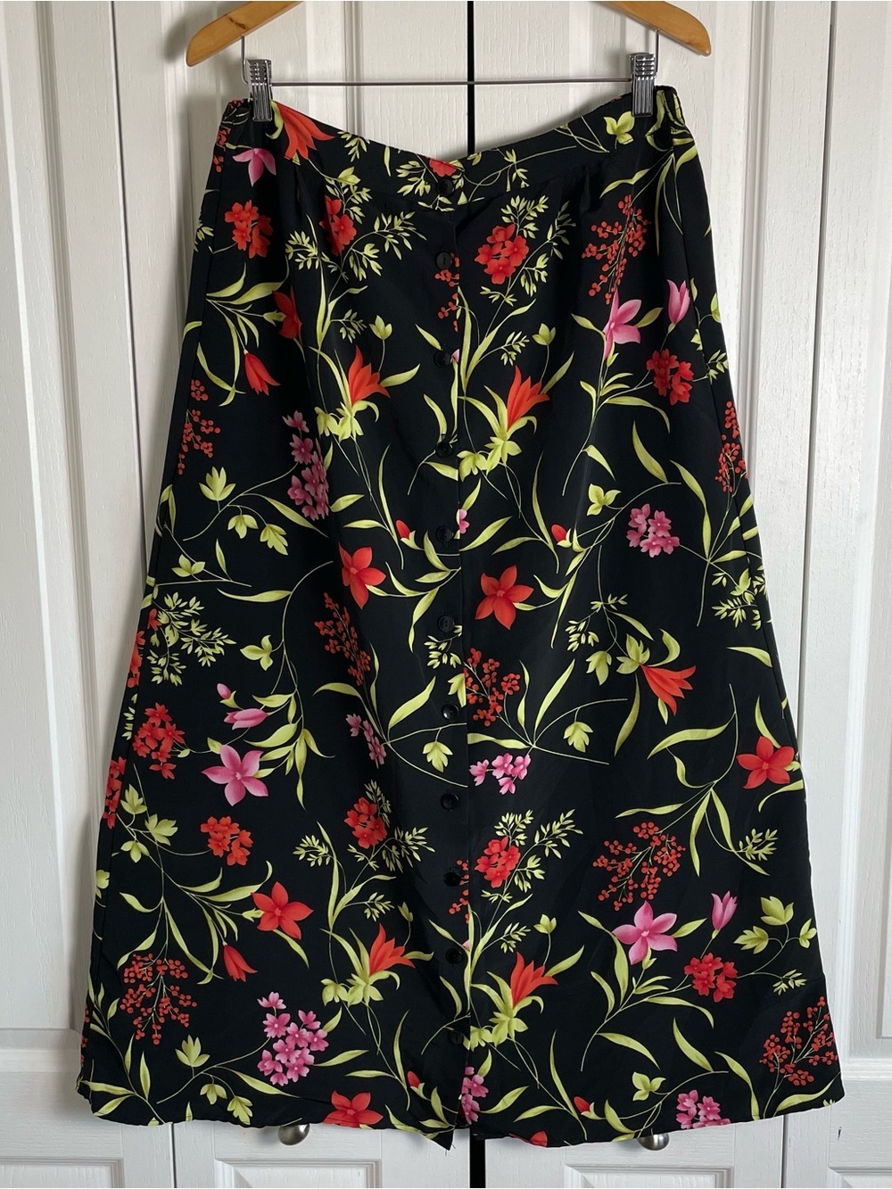 Jaclyn Smith Floral Maxi Skirt Women’s XL Black Colorful VTG 90s Pull On Elastic